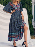 Boho Print V-Neck Short Sleeve Dress