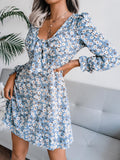 Bowknot Floral Chiffon Long Sleeve Dress