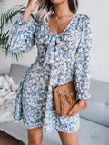 Bowknot Floral Chiffon Long Sleeve Dress