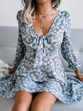 Bowknot Floral Chiffon Long Sleeve Dress