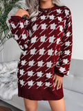 Casual Long Sleeve Houndstooth Knitted Sweater Dress