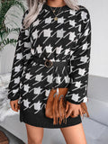 Casual Long Sleeve Houndstooth Knitted Sweater Dress