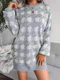 Casual Long Sleeve Houndstooth Knitted Sweater Dress