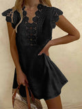 Casual Solid Lace Short Sleeve Dress