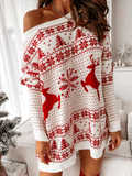 Christmas Print Loose Long Sleeve Sweater Dress