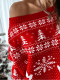 Christmas Print Loose Long Sleeve Sweater Dress