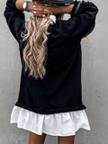 Color Block Pocket Button Long Sleeve Dress
