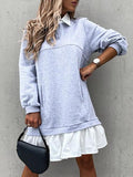Color Block Pocket Button Long Sleeve Dress