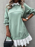 Color Block Pocket Button Long Sleeve Dress