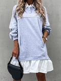 Color Block Pocket Button Long Sleeve Dress