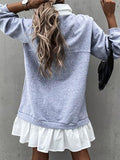 Color Block Pocket Button Long Sleeve Dress