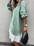 Color Block Pocket Button Long Sleeve Dress