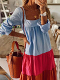 Colorblock Long Sleeve Casual Maxi Dress