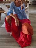 Colorblock Long Sleeve Casual Maxi Dress