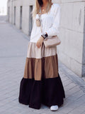 Colorblock Long Sleeve Casual Maxi Dress