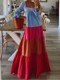 Colorblock Long Sleeve Casual Maxi Dress