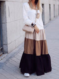 Colorblock Long Sleeve Casual Maxi Dress