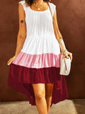 Colorblock Square Neck Sleeveless Irregular Dress