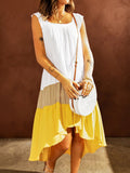 Colorblock Square Neck Sleeveless Irregular Dress