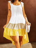 Colorblock Square Neck Sleeveless Irregular Dress
