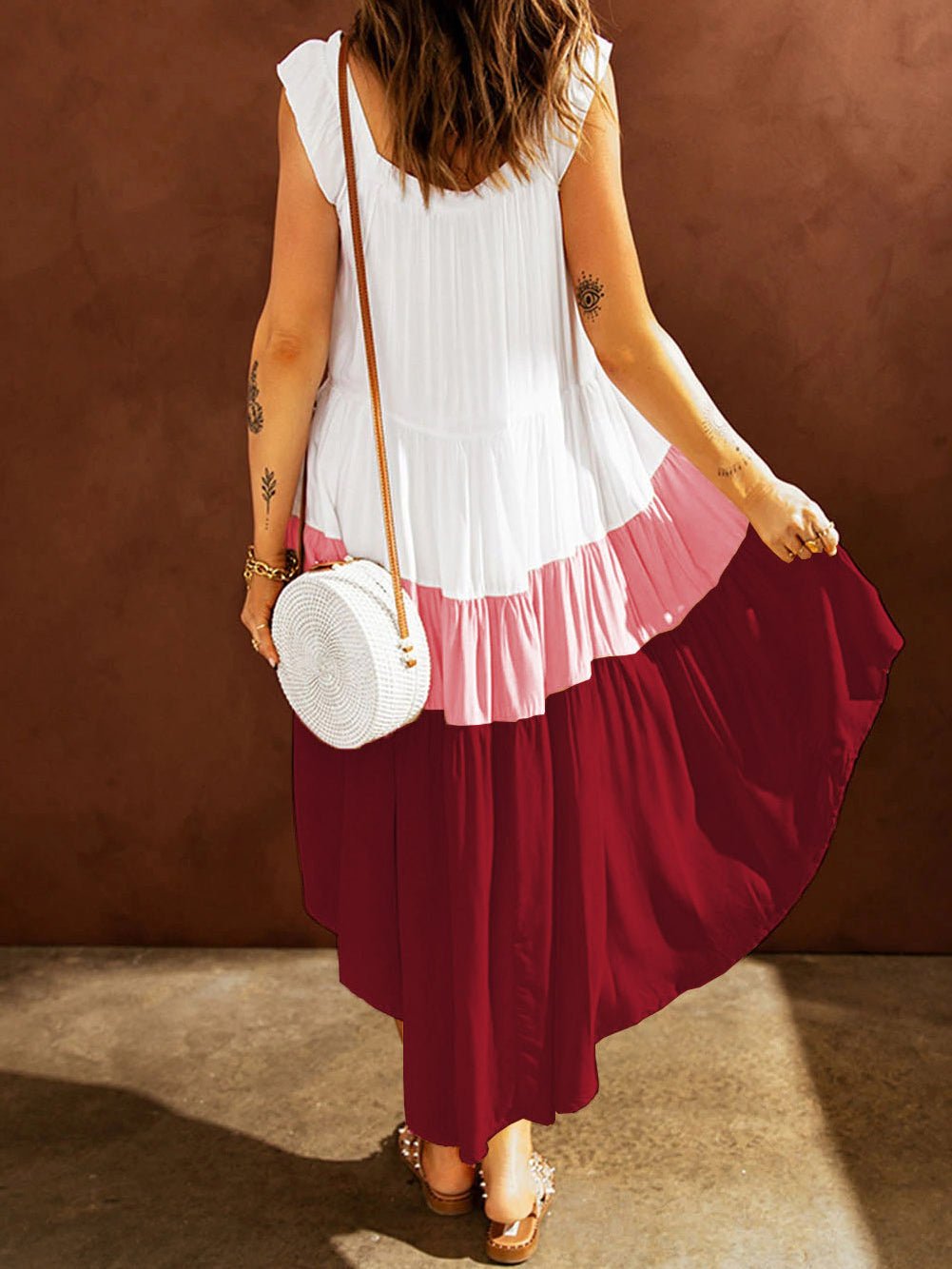 Colorblock Square Neck Sleeveless Irregular Dress