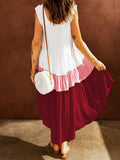 Colorblock Square Neck Sleeveless Irregular Dress