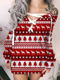 Cross Chest Christmas Print Long Sleeve Mini Dress