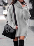 High Neck Long Sleeve Sweater Dress