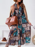 Flared Long Sleeve Multicolor Printed Dress