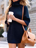 High Collar Irregular Split Sweater Dress