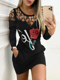 Lip Print Pocket Long Sleeve Mini Dress