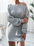 Long Sleeve One-Neck Loose Knit Sweater Dress
