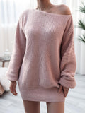 Long Sleeve One-Neck Loose Knit Sweater Dress
