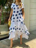 Polka Dot Crew Neck Short Sleeve Ruffle Dress