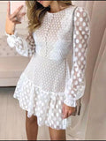 Polka Dot Stitching Lace Long Sleeve Dress