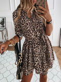 Printed Belted Long Sleeve Shirt Dress