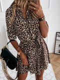 Printed Belted Long Sleeve Shirt Dress