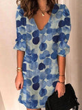 Printed V-Neck Mid-Sleeve Casual Comfort Dress