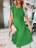 Round Neck Pleated Short Sleeve Dress