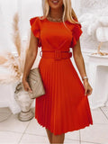 Round Neck Pleated Short Sleeve Dress