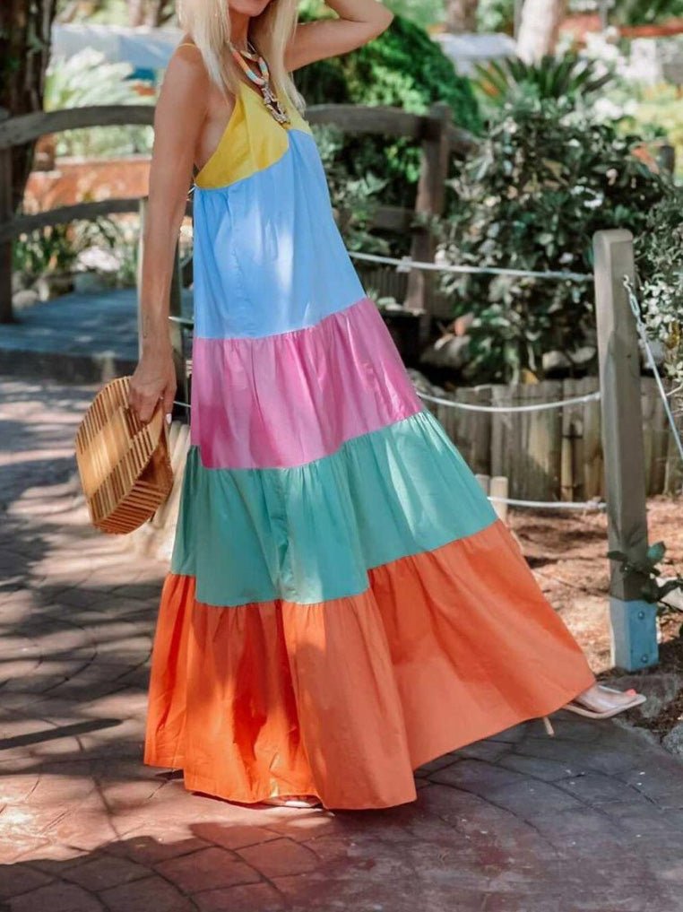 Sling V-Neck Multicolor Print Dress