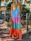 Sling V-Neck Multicolor Print Dress