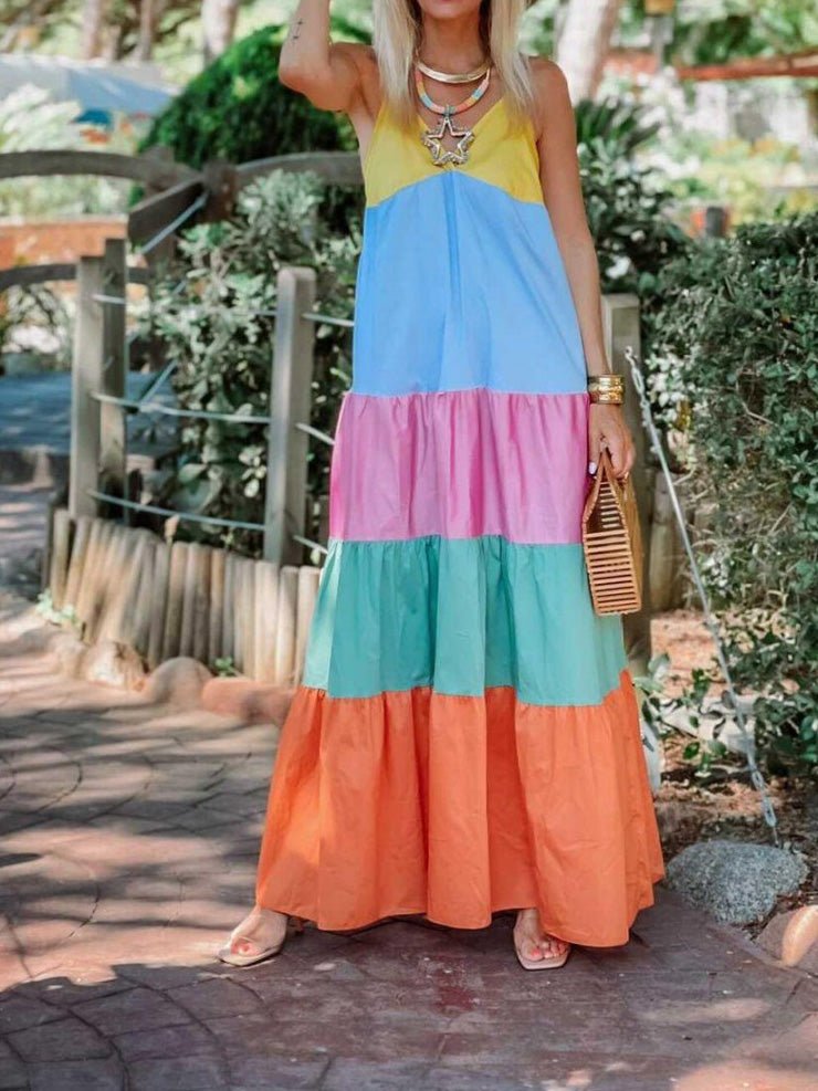 Sling V-Neck Multicolor Print Dress
