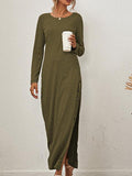 Solid Long Sleeve Split Button Casual Dress