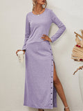 Solid Long Sleeve Split Button Casual Dress