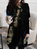 Stone Tie-Dye Round Neck Pocket Long Sleeve Dress