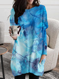 Stone Tie-Dye Round Neck Pocket Long Sleeve Dress