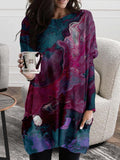 Stone Tie-Dye Round Neck Pocket Long Sleeve Dress