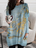 Stone Tie-Dye Round Neck Pocket Long Sleeve Dress