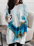 Stone Tie-Dye Round Neck Pocket Long Sleeve Dress